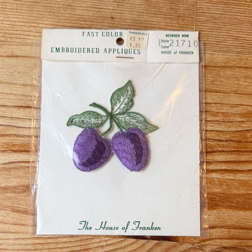 Vintage Embroidered Plum Appliqué